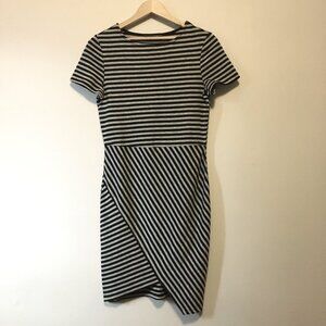 Grey & Black Striped Beetlejuice Lydia Asymmetrical Wrap Sheath Dress